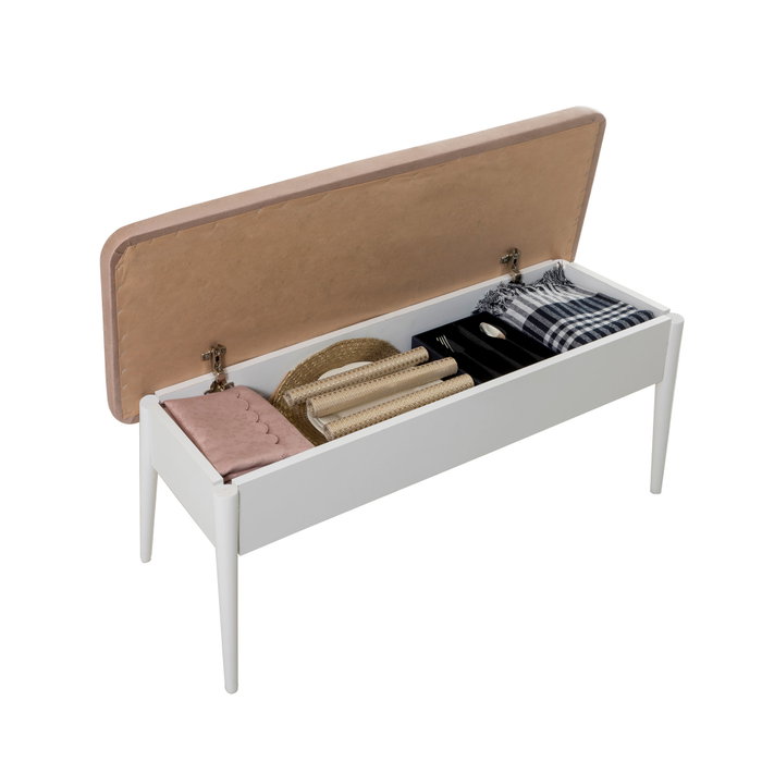 Hanah Home Banco moderno blanco y piedra con almacenamiento